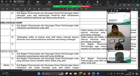 Paparan MTLH Kearsipan Di Dinas Perhubungan Purworejo, 23 April 2024 Berjalan Lancar