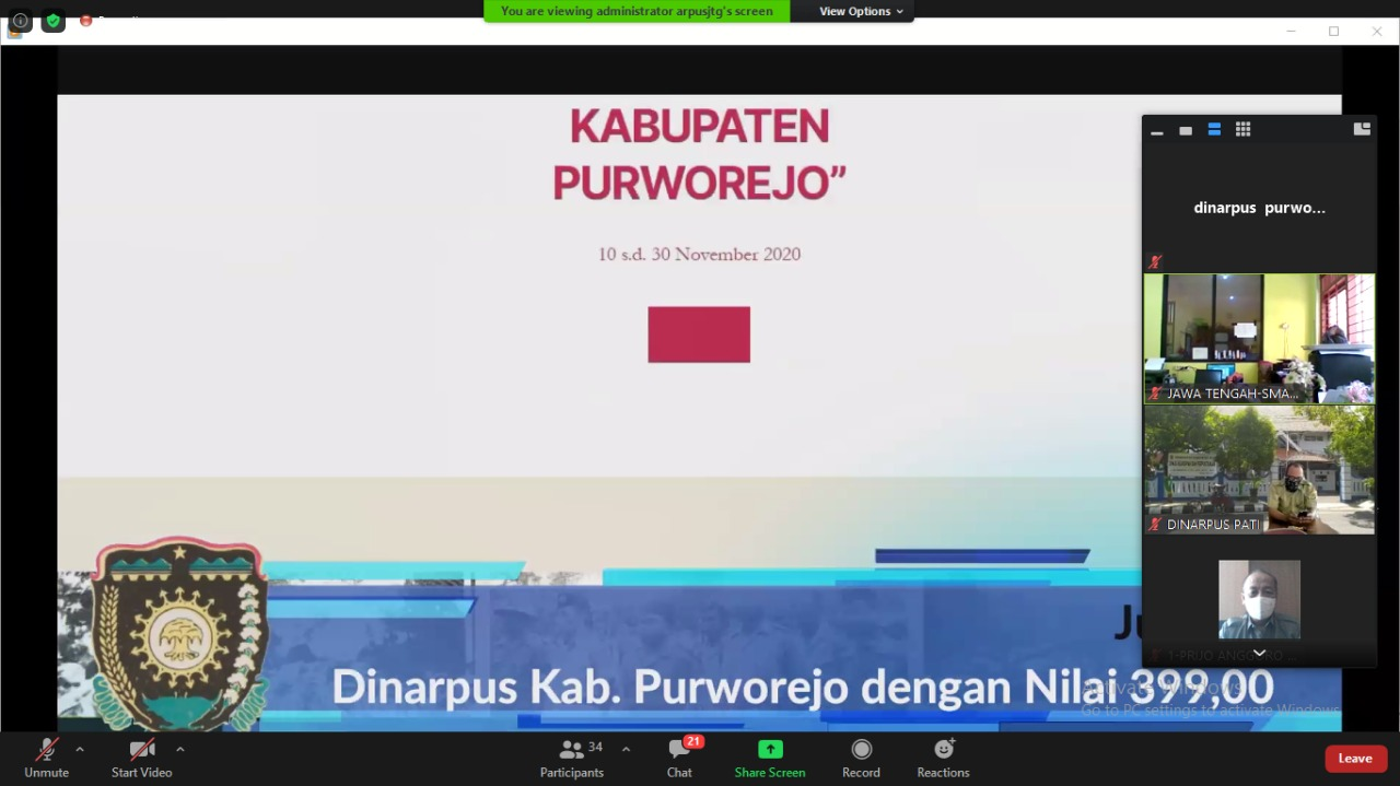 Purworejo Juara III stand terbaik pada Pameran Virtual Kearsipan Jawa Tengah Tahun 2020